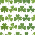 Seamless pattern St Patricks Day Clover leopard and checkered. Shamrock ornament vector illustration